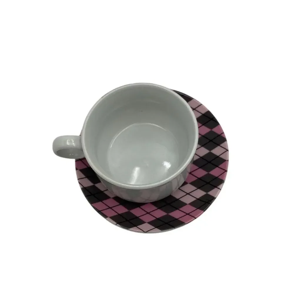 Queenwest Trading Co.‎ Pink Plaid Tea Cup & Saucer Set 2-Piece